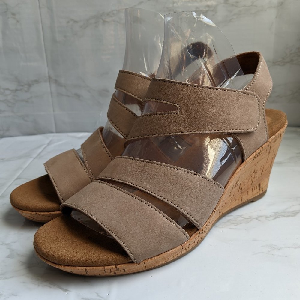 NWOB Rockport taupe beige Briah asym wedge sandal